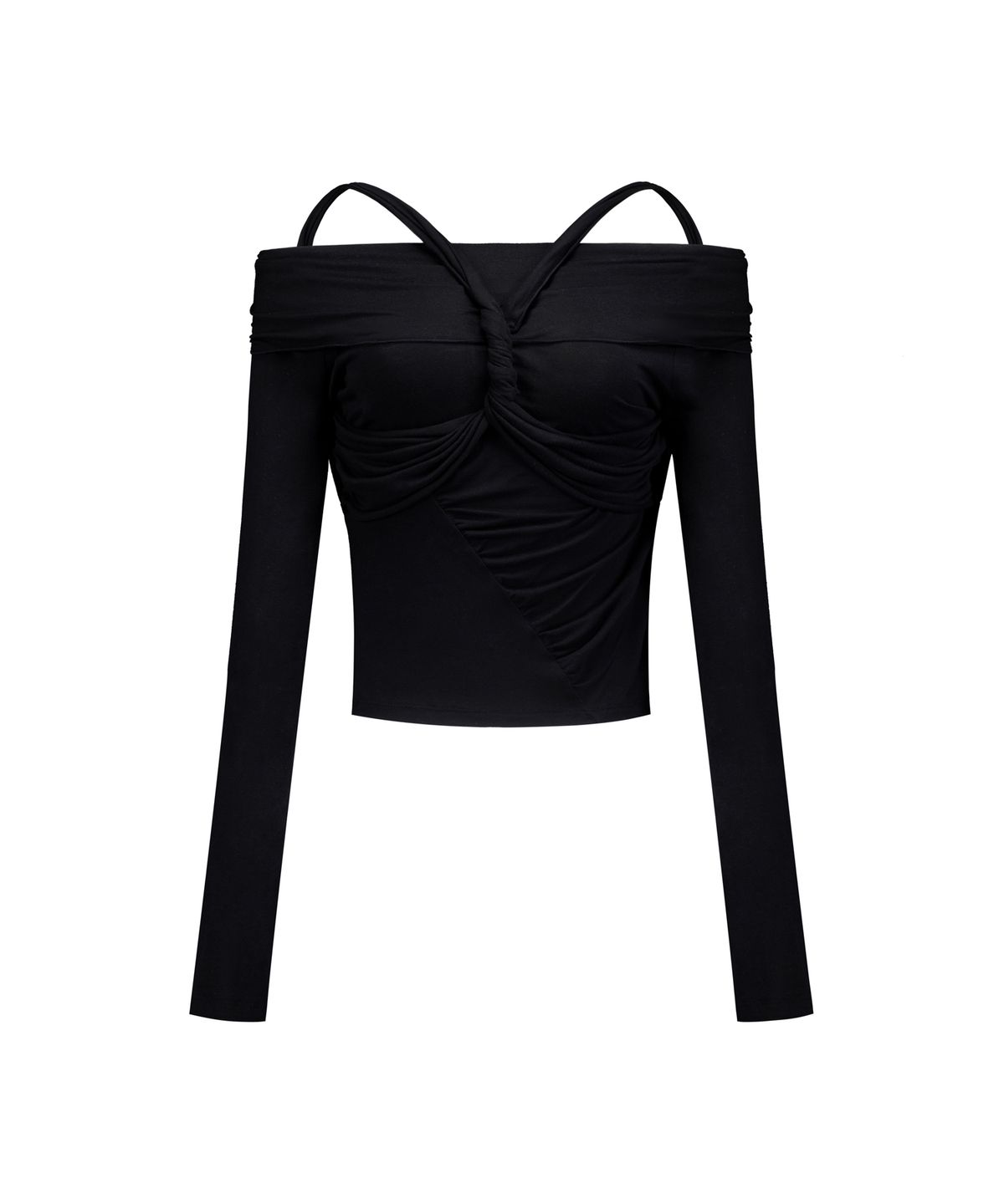 락케이크(ROCKCAKE) Twisted Off Shoulder Top - Black