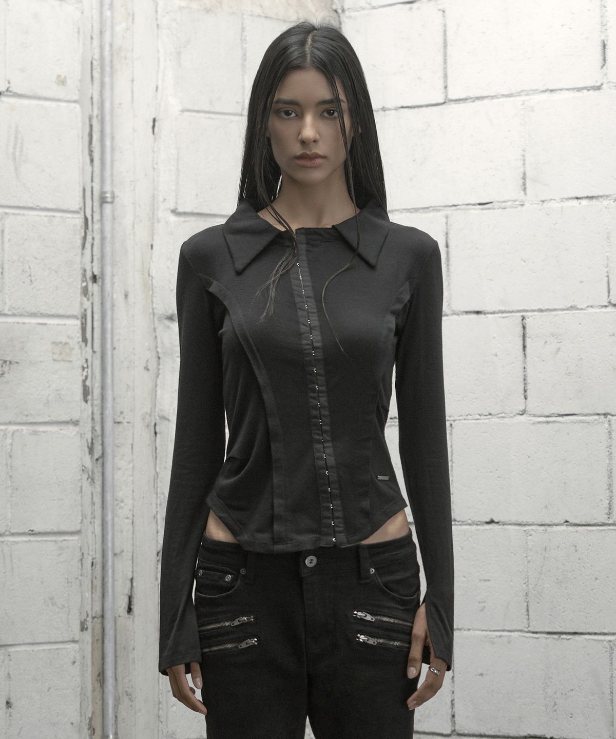 락케이크(ROCKCAKE) Hook Collar Shirt - Black
