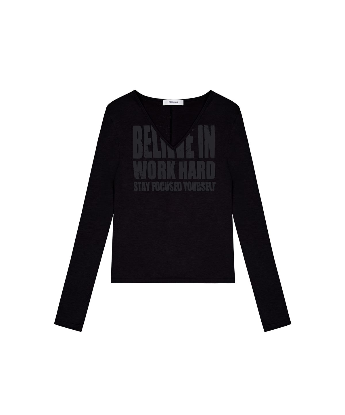 락케이크(ROCKCAKE) Believe V Neck Top - Black