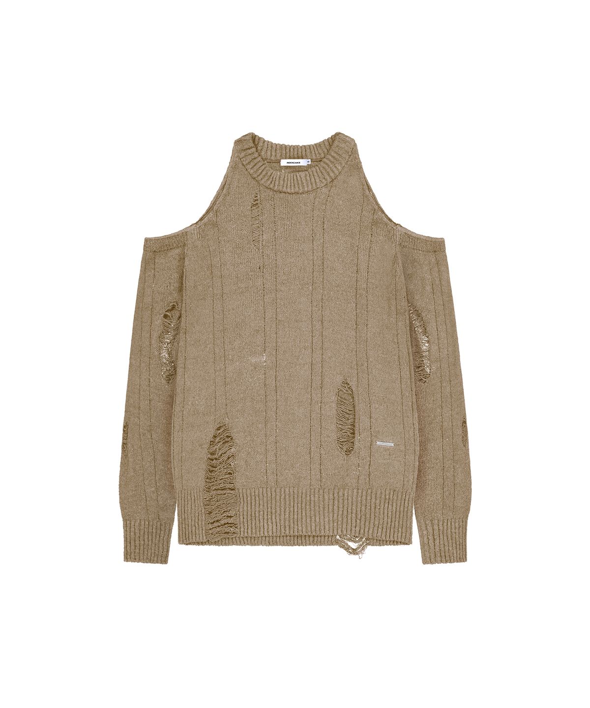 락케이크(ROCKCAKE) Distressed Open Shoulder Knit - Beige