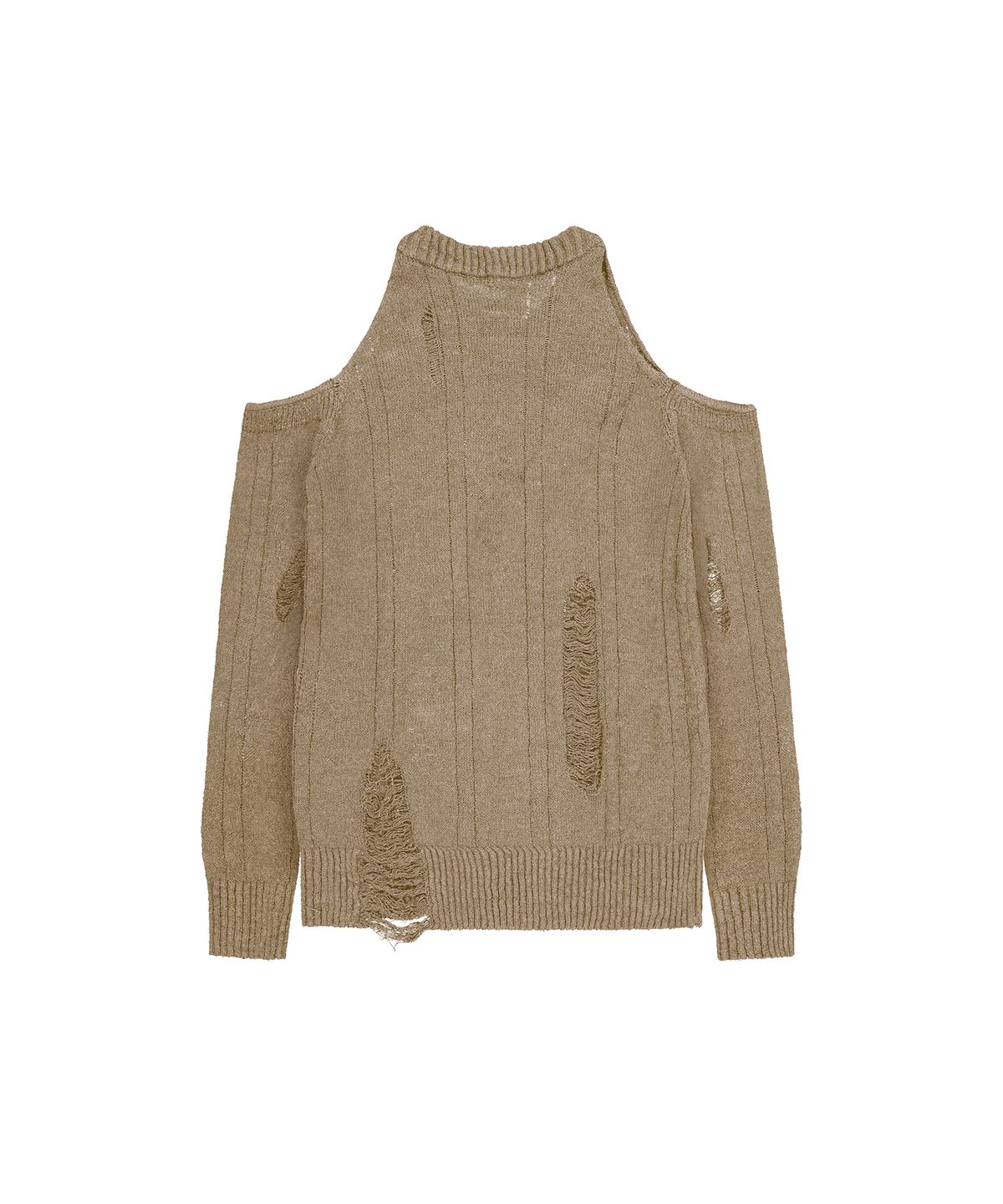 락케이크(ROCKCAKE) Distressed Open Shoulder Knit - Beige
