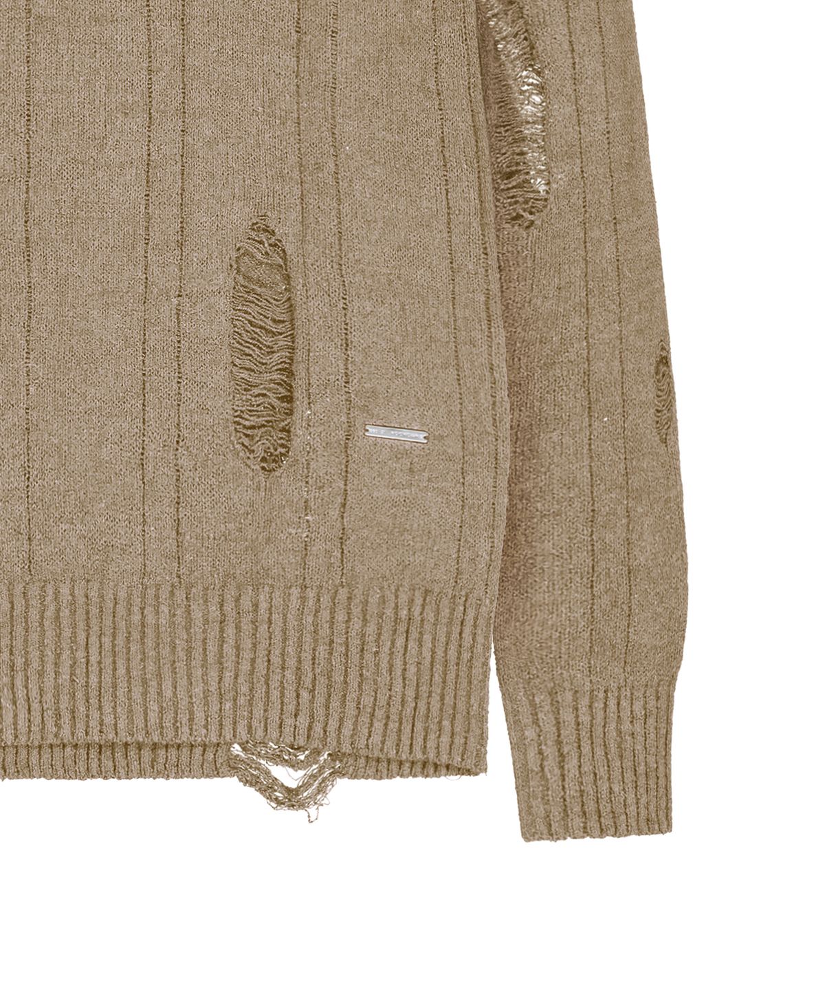 락케이크(ROCKCAKE) Distressed Open Shoulder Knit - Beige