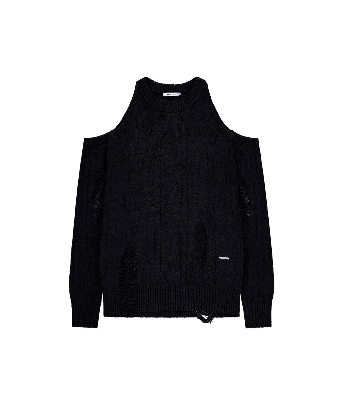 락케이크(ROCKCAKE) Distressed Open Shoulder Knit - Black