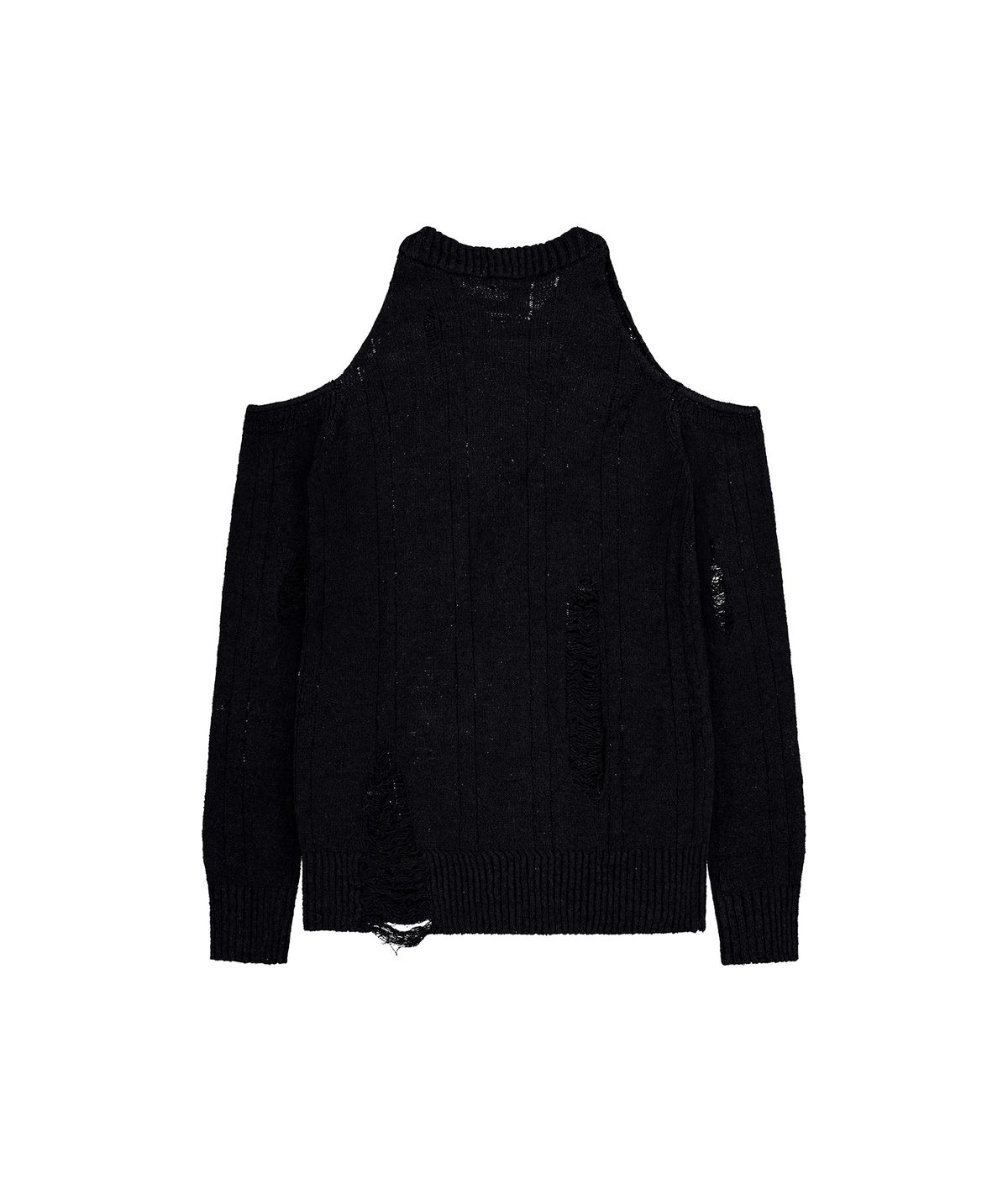 락케이크(ROCKCAKE) Distressed Open Shoulder Knit - Black