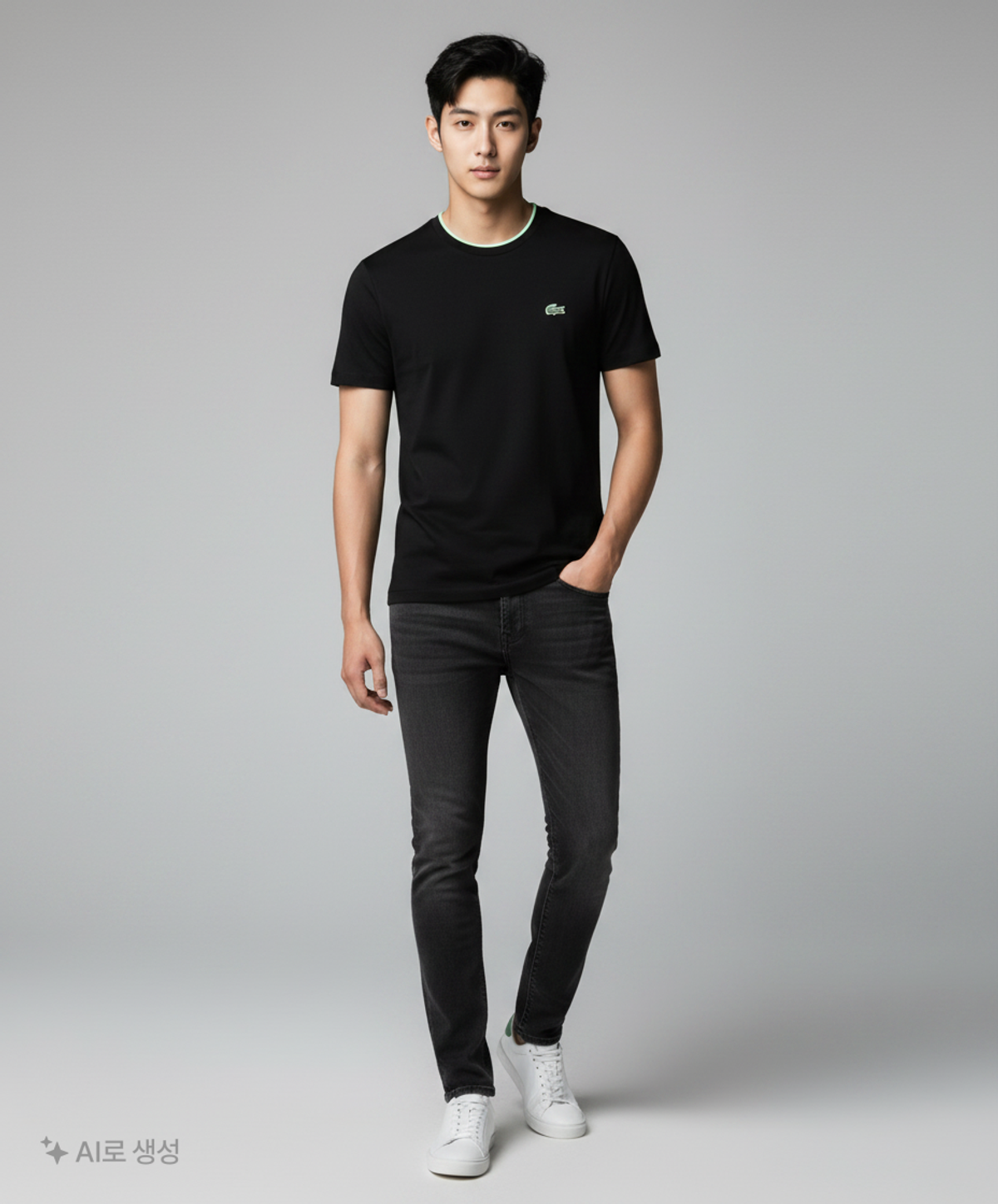 라코스테(LACOSTE) 남성 컬러크록 티셔츠 [블랙] L