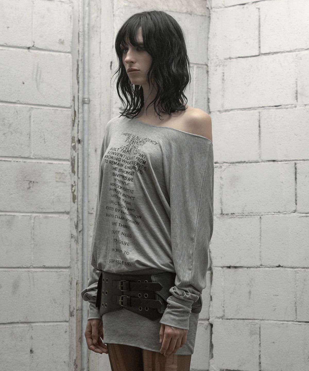 락케이크(ROCKCAKE) Relaxed One Shoulder Dress - Gray