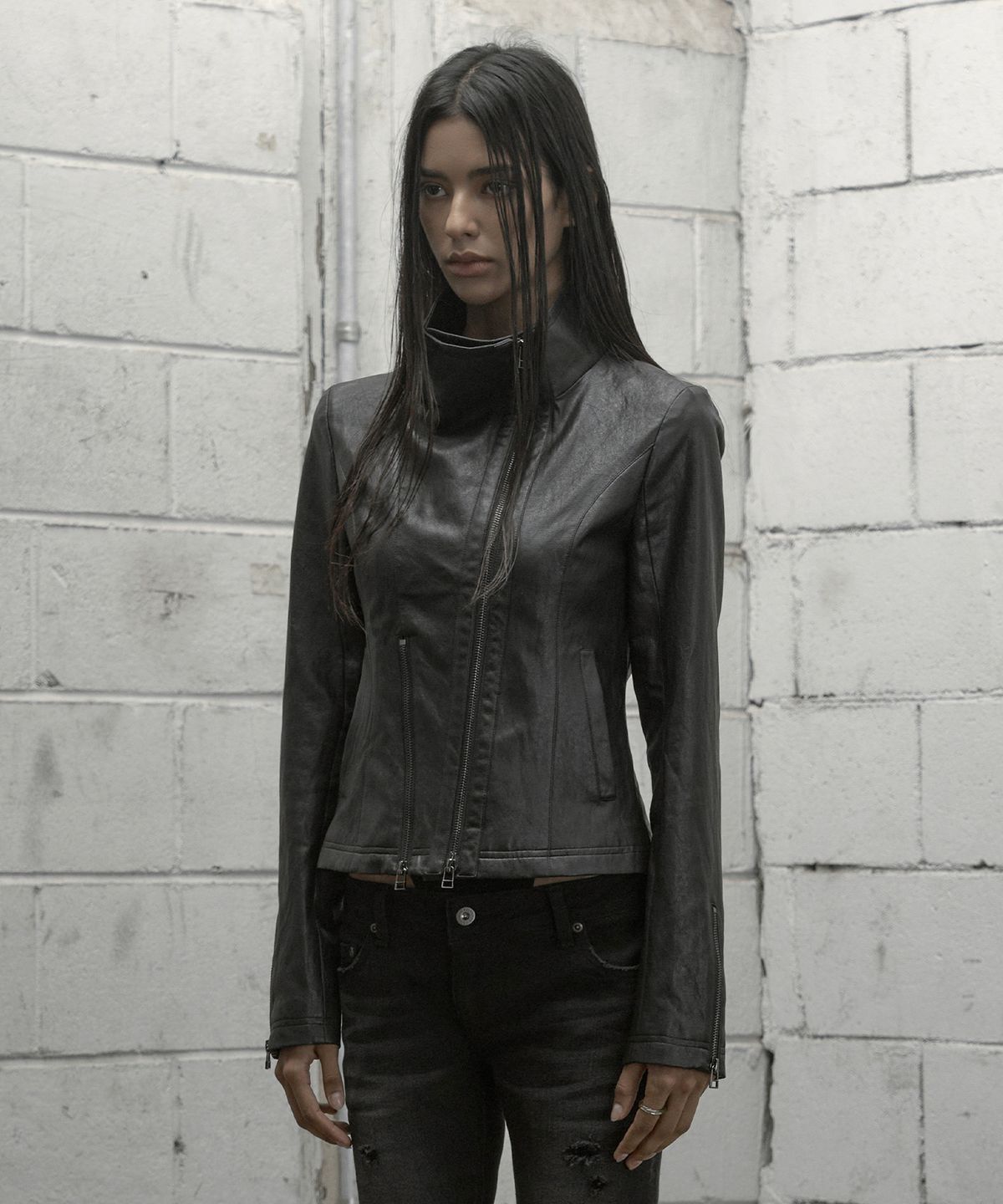 락케이크(ROCKCAKE) Contour Leather Jacket - Black