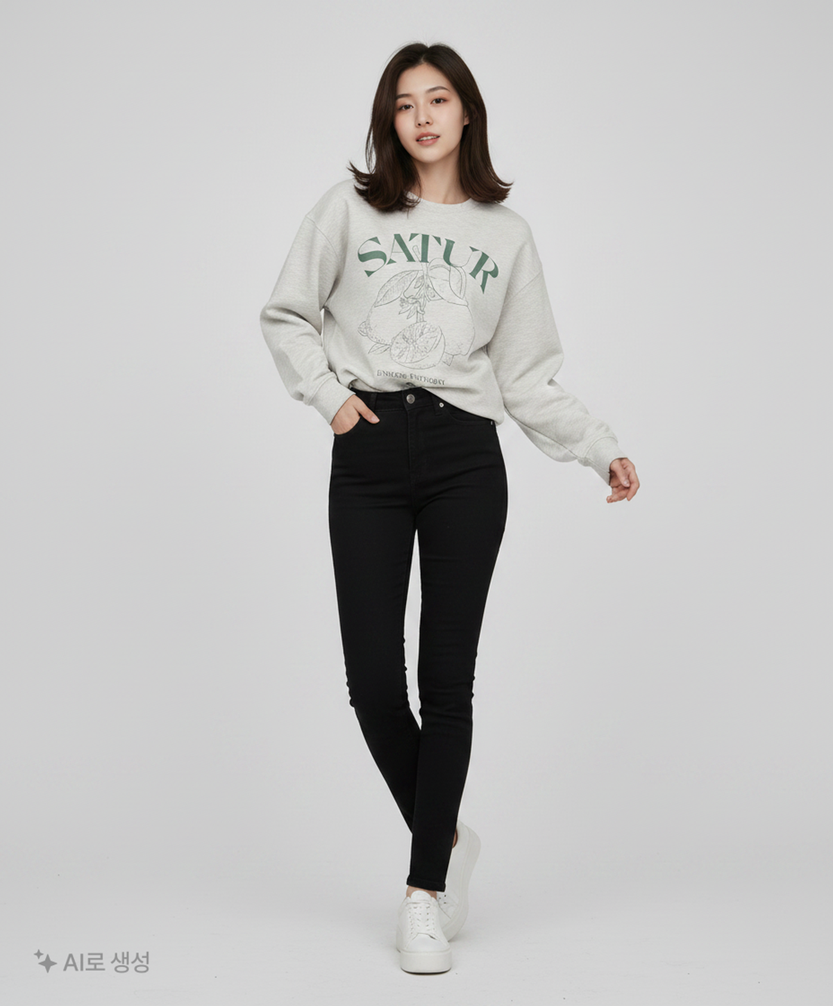 세터(SATUR) 카프리 시트론 드로잉 그래픽 스웨트셔츠 멜란지 오트밀 L