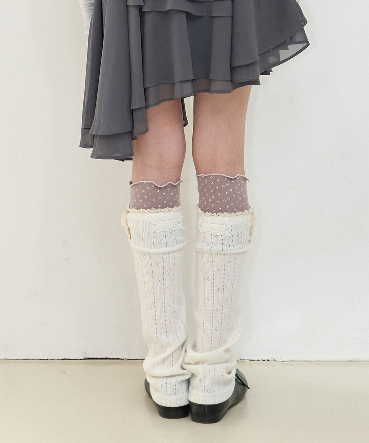 일리고(ILLIGO) 레이스 배색 레그워머 아이보리