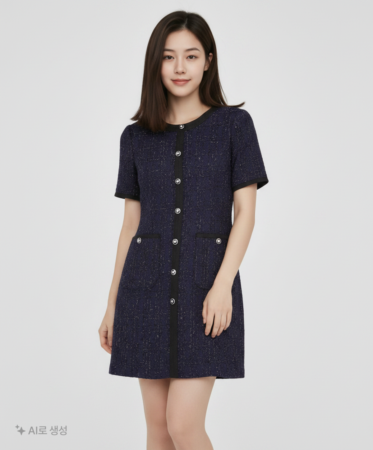 룩캐스트(LOOKAST) 네이비 에이미 트위드 드레스 / NAVY AMY TWEED DRESS S