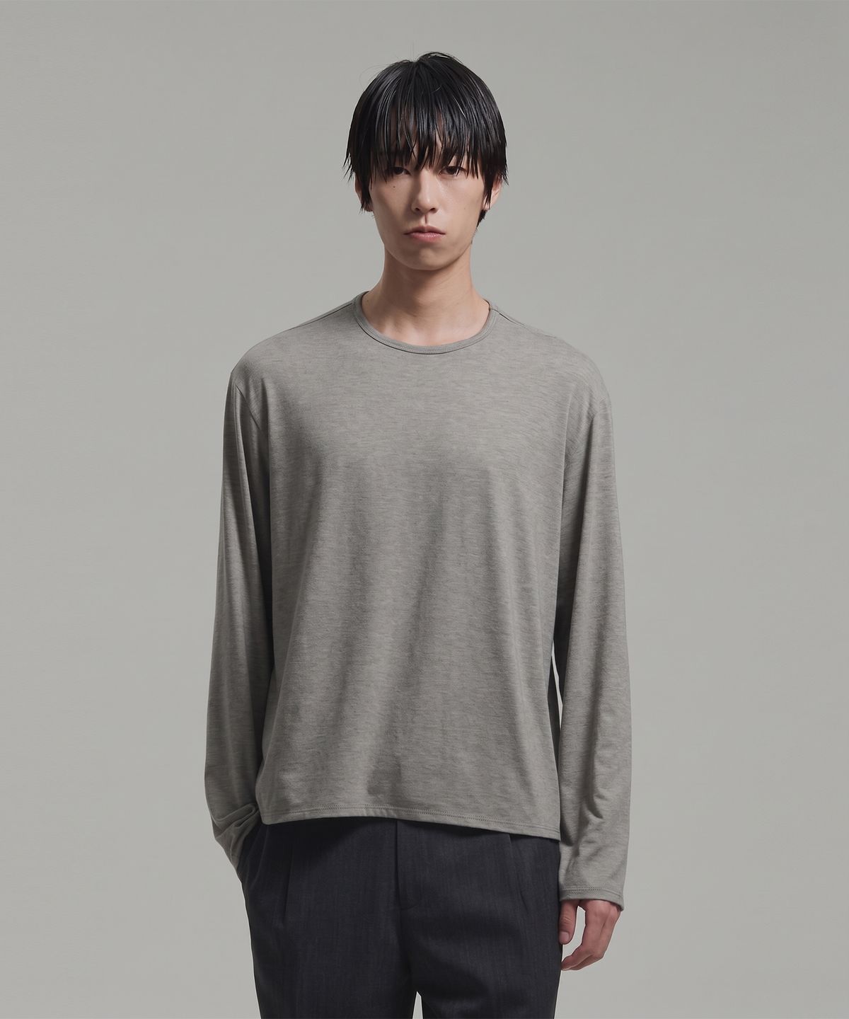 넌블랭크(NONBLANK) 소프트 라운드 LS 티셔츠_MELANGE GREY