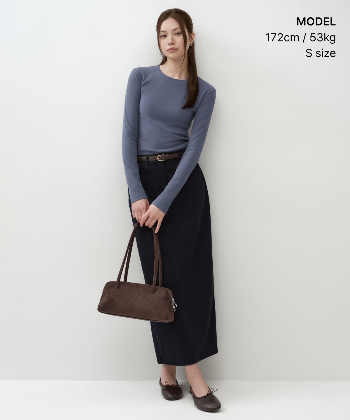 무신사 스탠다드 우먼(MUSINSA STANDARD WOMAN) 우먼즈 웜 브러쉬드 슬림 긴소매 티셔츠 [블루 그레이]