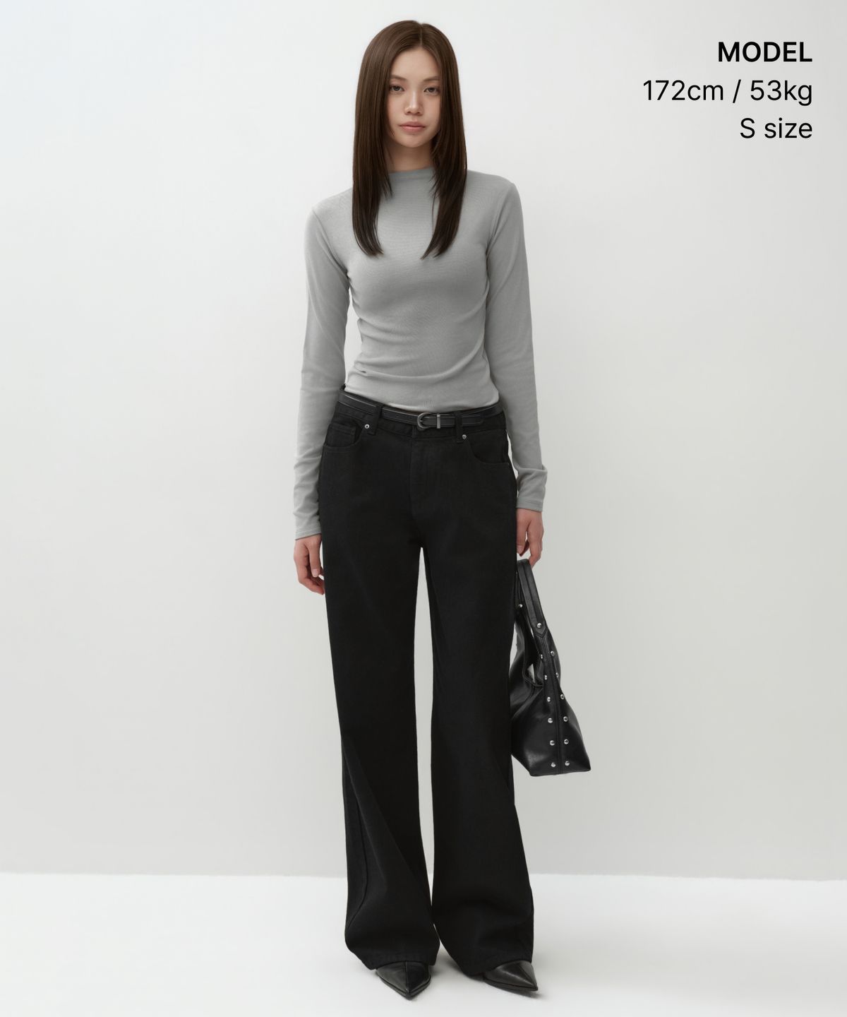 무신사 스탠다드 우먼(MUSINSA STANDARD WOMAN) 우먼즈 웜 브러쉬드 슬림 모크 넥 긴소매 티셔츠 [미디엄 그레이]