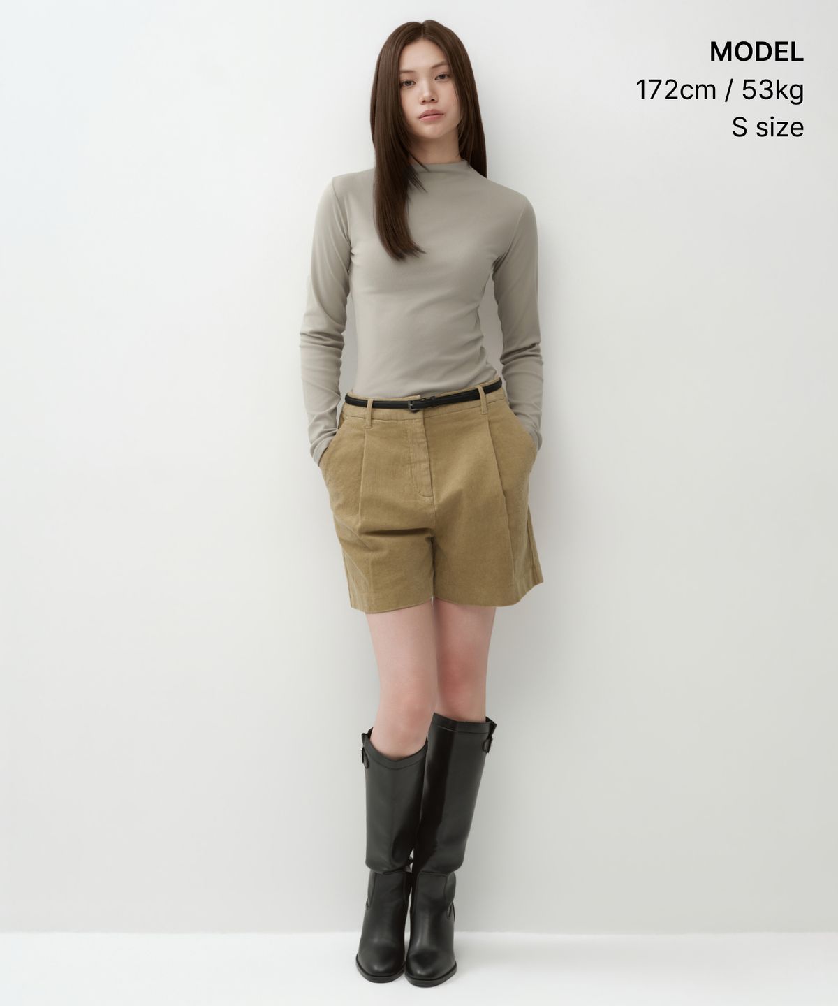 무신사 스탠다드 우먼(MUSINSA STANDARD WOMAN) 우먼즈 웜 브러쉬드 슬림 모크 넥 긴소매 티셔츠 [그레이쉬 베이지]