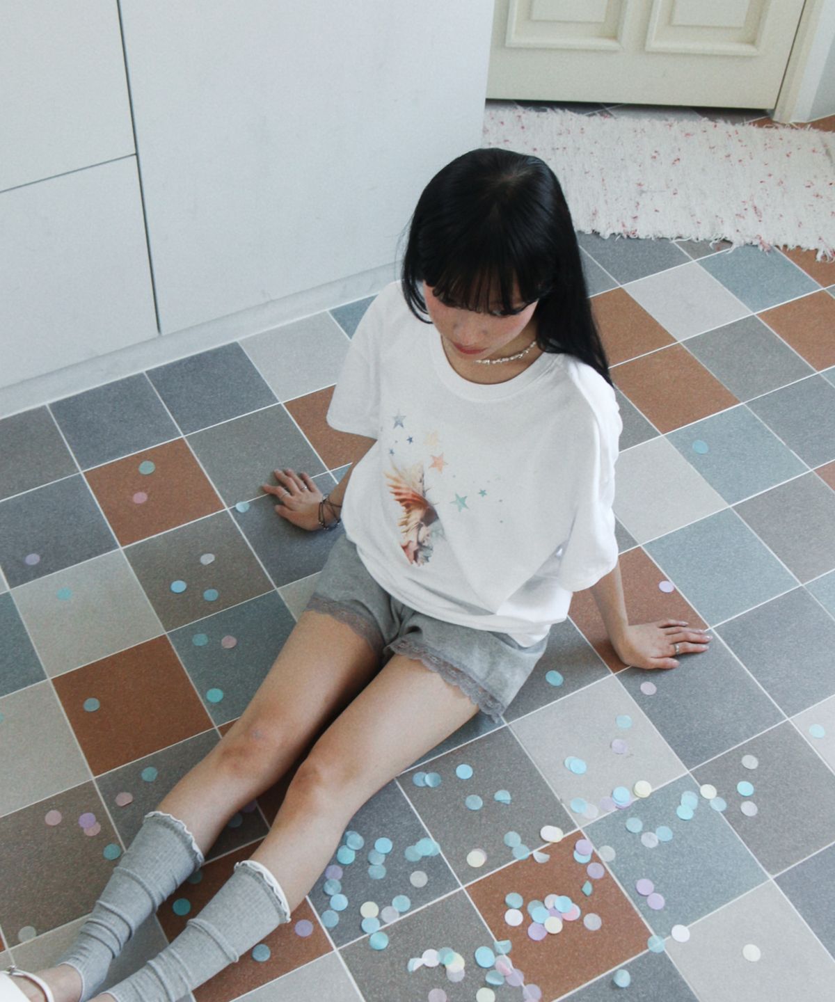 루바티(RUBATI) 스태리시쉘 소라 오버사이즈  반소매 티셔츠_화이트