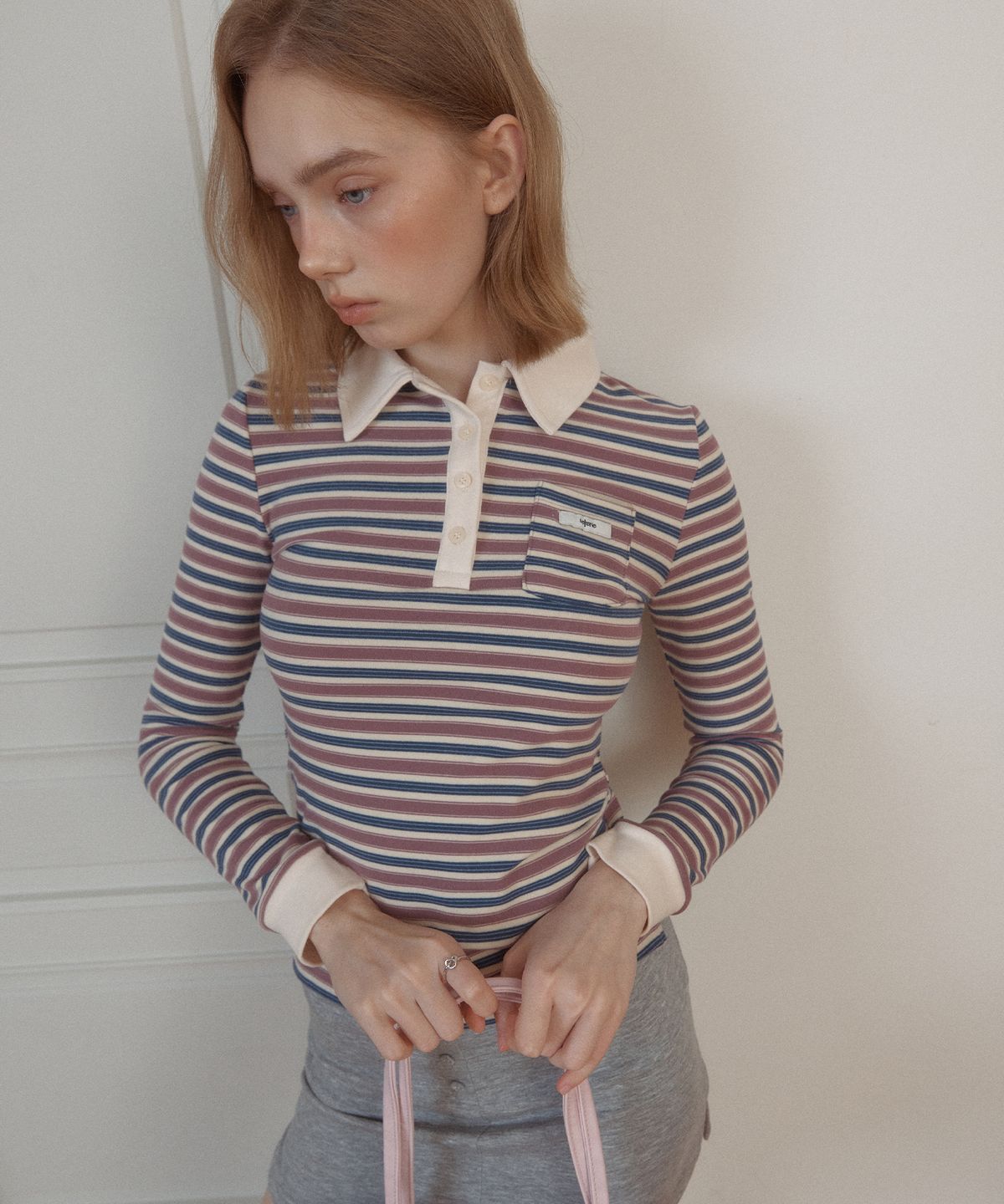 레터리(LETERIE) STRIPE COLLAR LONG SLEEVE TEE_PURPLE