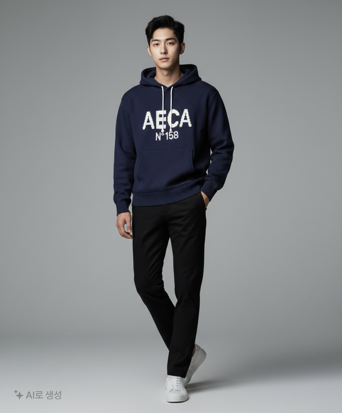 에이카화이트(AECA) AECA BIG LOGO WOOL HOOD KNIT-GREY M