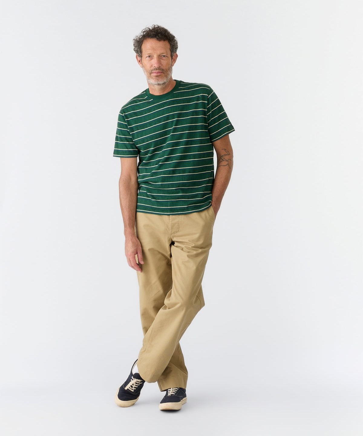 노아(NOAH) (U) 스트라이프드 포인트텔 티 포레스트 그린 STRIPED POINTELLE TEE FOREST GREEN