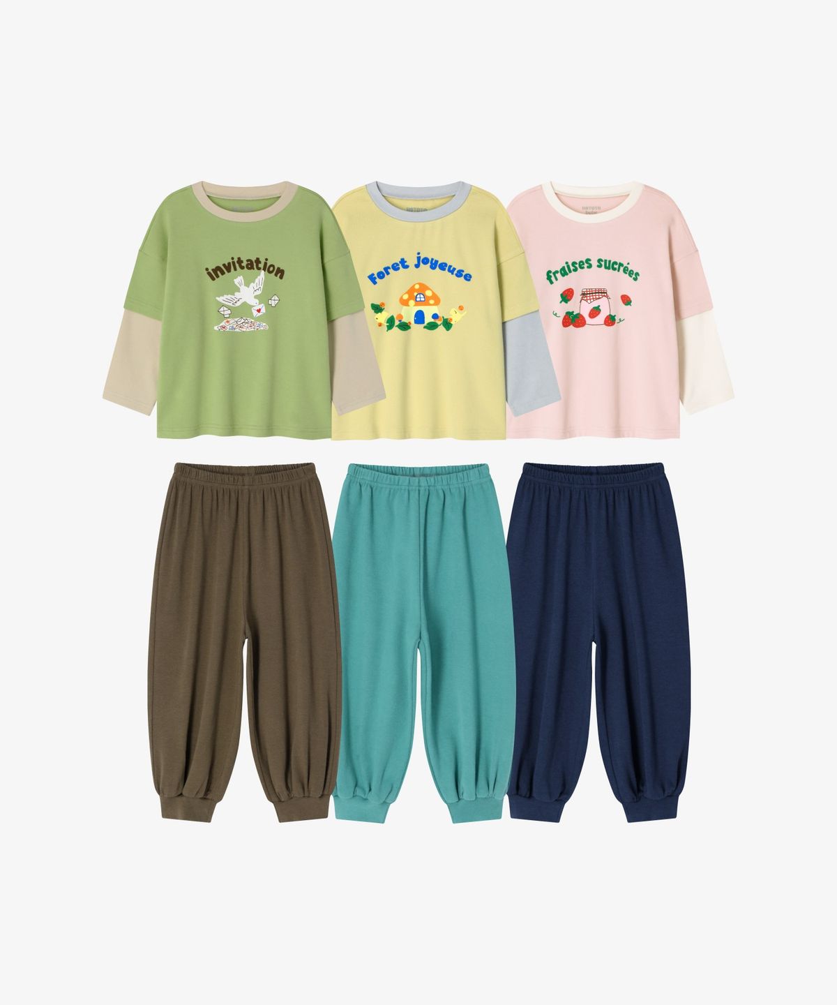 로토토베베(ROTOTOBEBE) 면모달 배색 레이어드 실내복 (3 color)