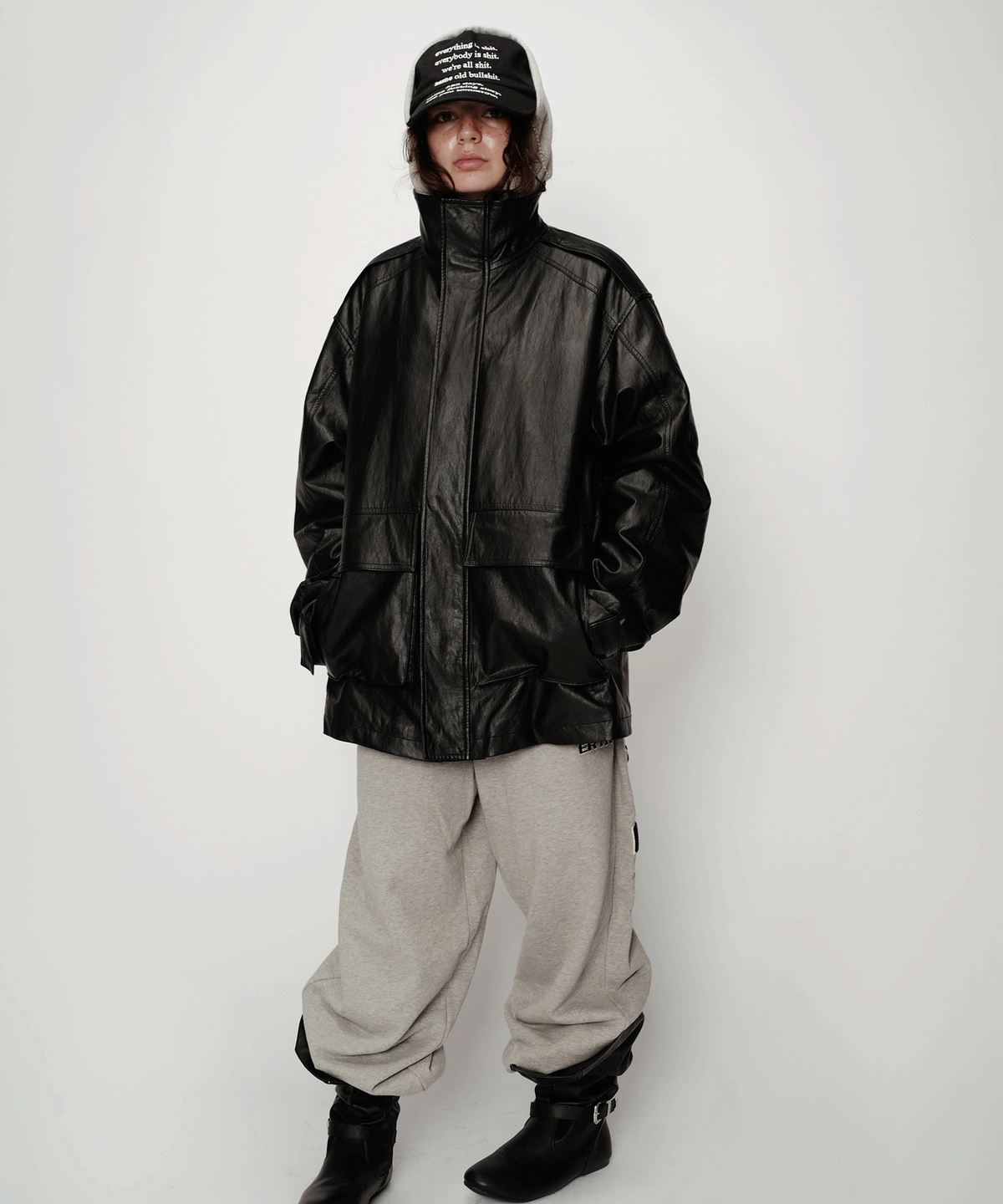 이알티알(ERTR) Murphy Highneck Leather Jacket Black