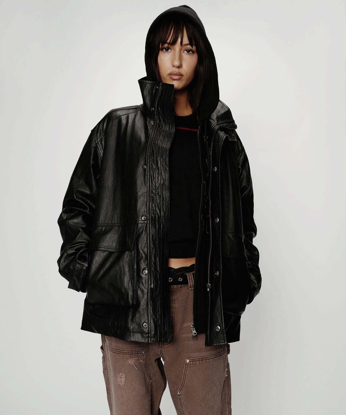 이알티알(ERTR) Murphy Highneck Leather Jacket Black