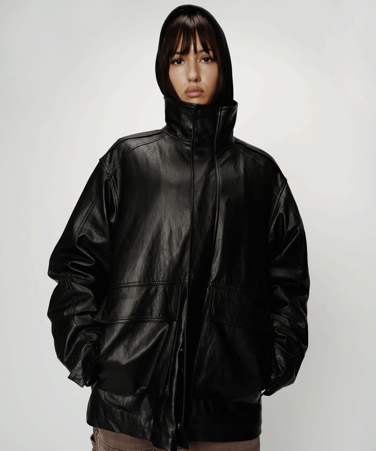 이알티알(ERTR) Murphy Highneck Leather Jacket Black