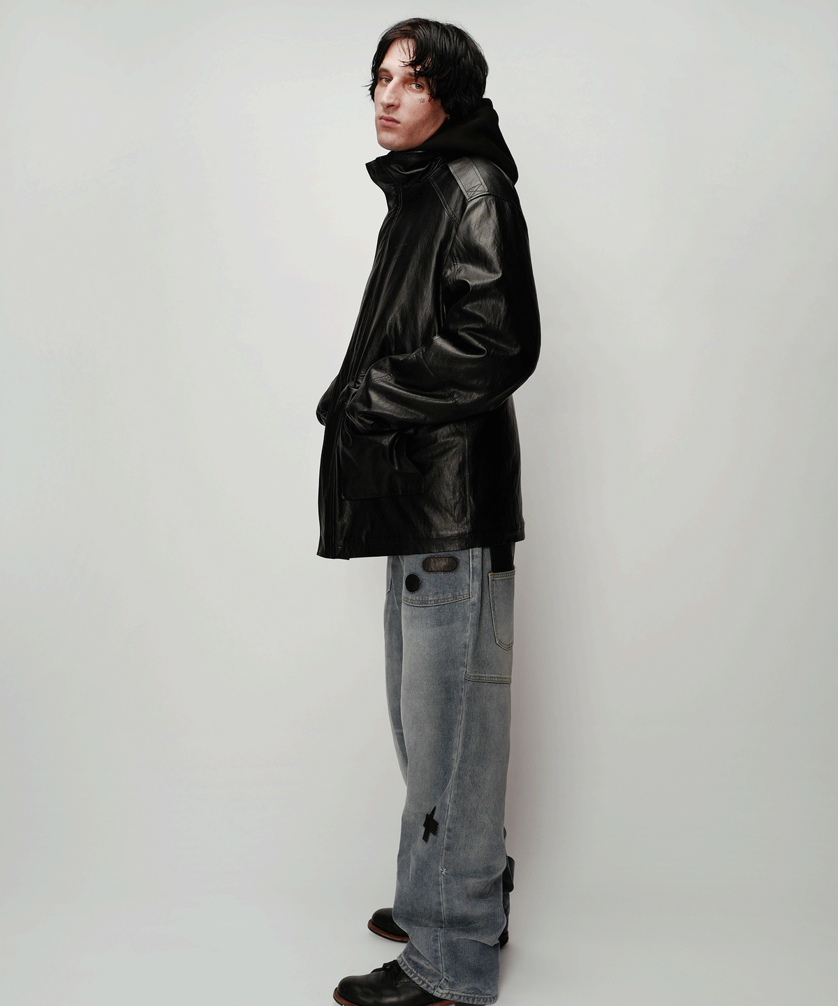 이알티알(ERTR) Murphy Highneck Leather Jacket Black