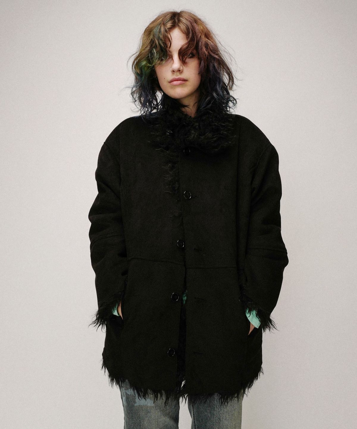 이알티알(ERTR) Reversible Shearling Fur Jacket Black