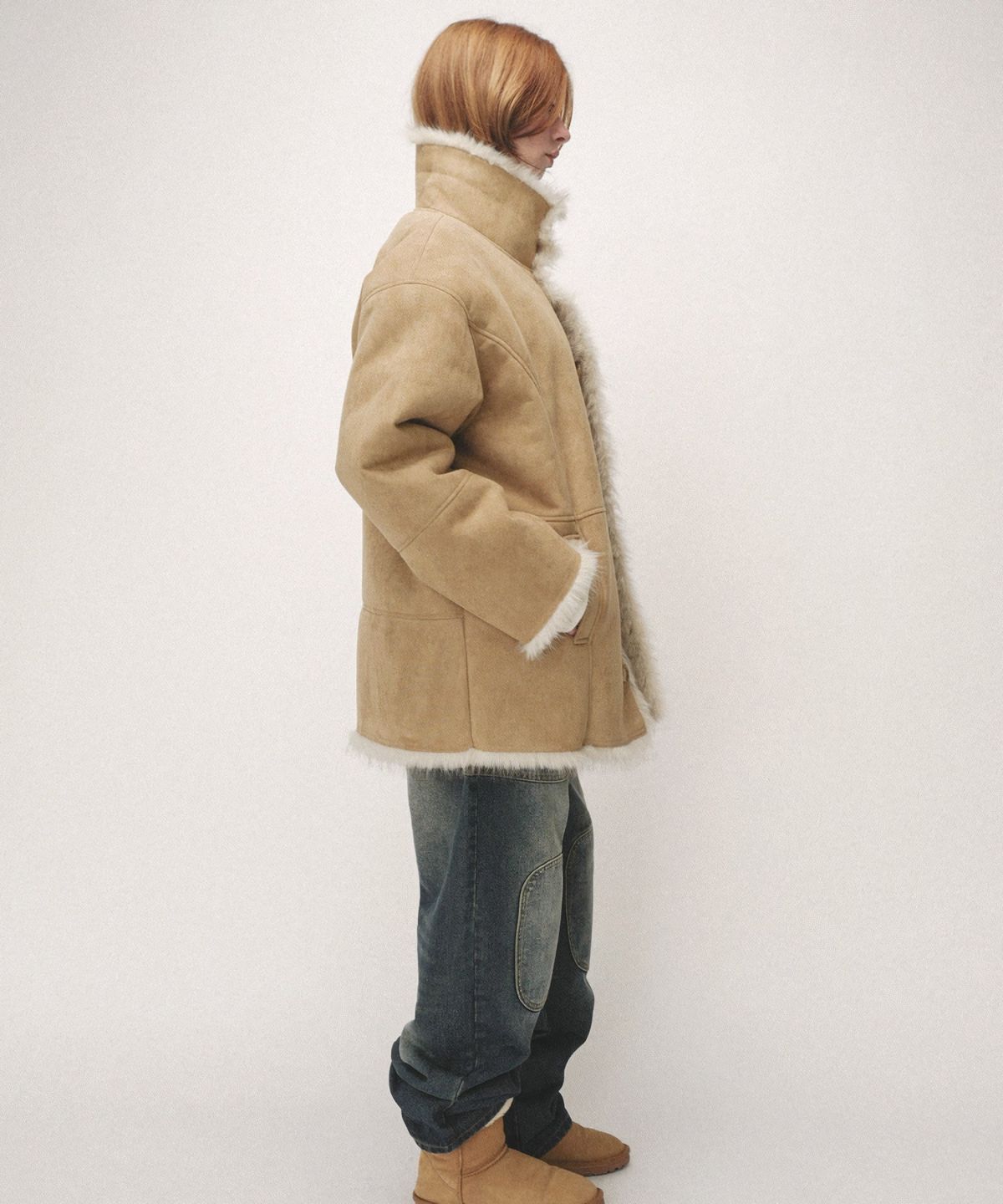 이알티알(ERTR) Reversible Shearling Fur Jacket Camel