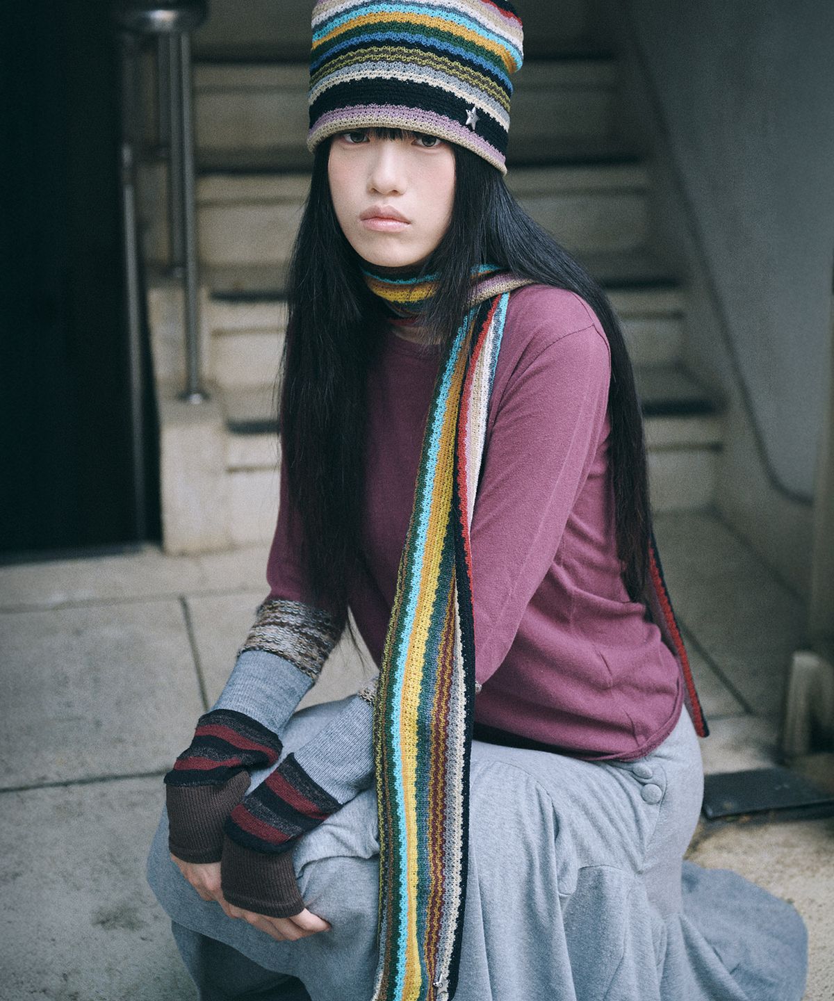 키이비(KIIBI) hippie stripe scarf beige