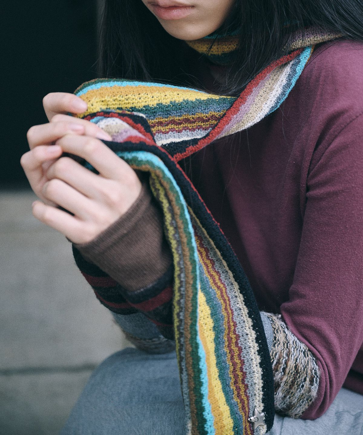 키이비(KIIBI) hippie stripe scarf beige