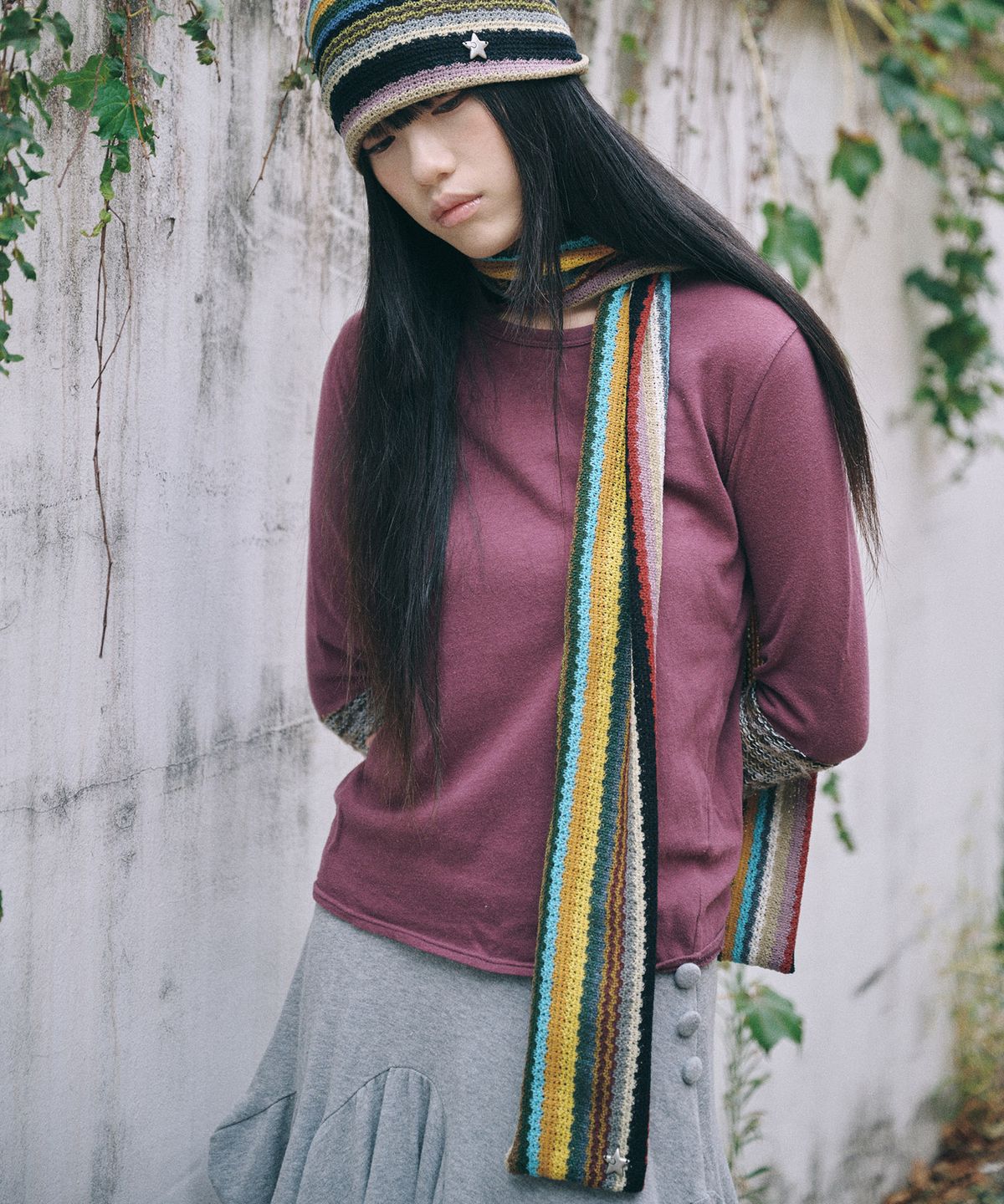 키이비(KIIBI) hippie stripe scarf beige