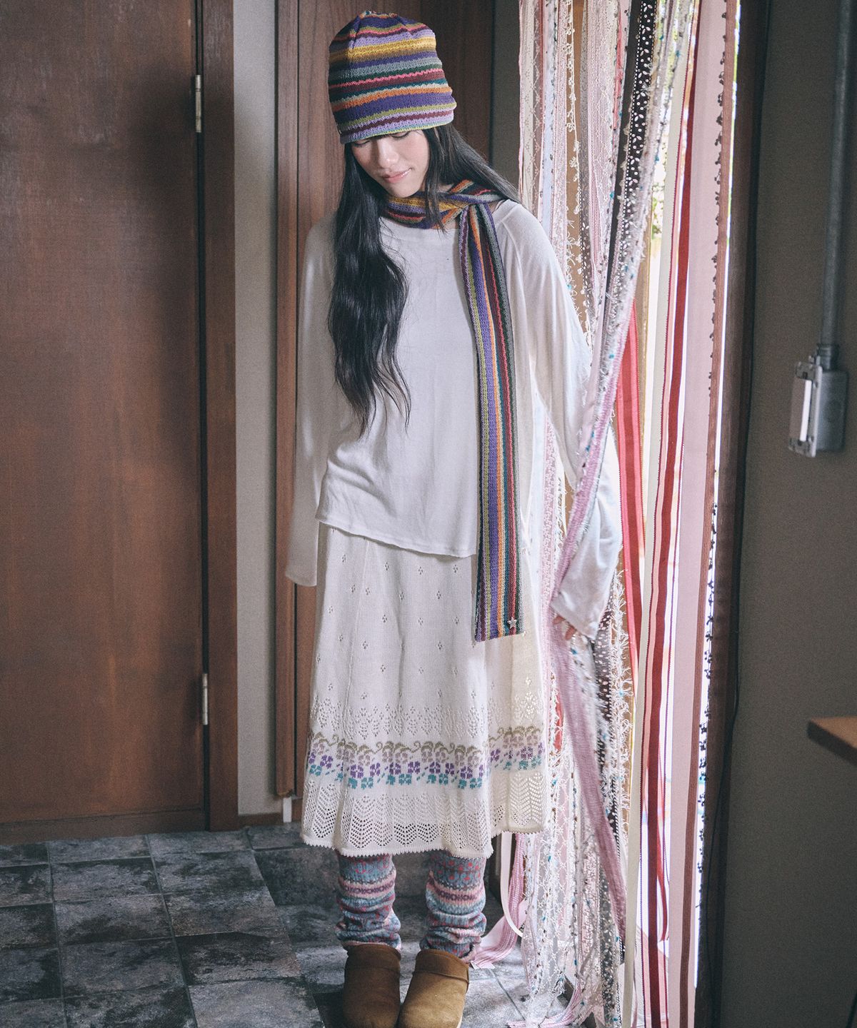 키이비(KIIBI) hippie stripe scarf purple