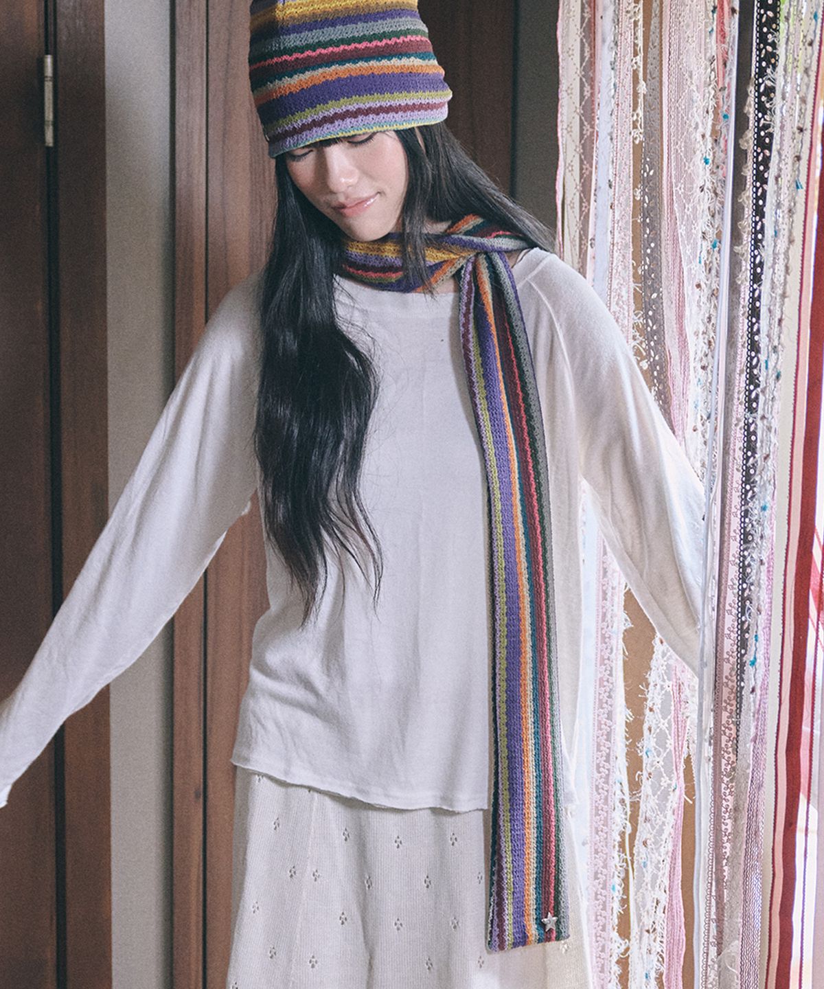 키이비(KIIBI) hippie stripe scarf purple