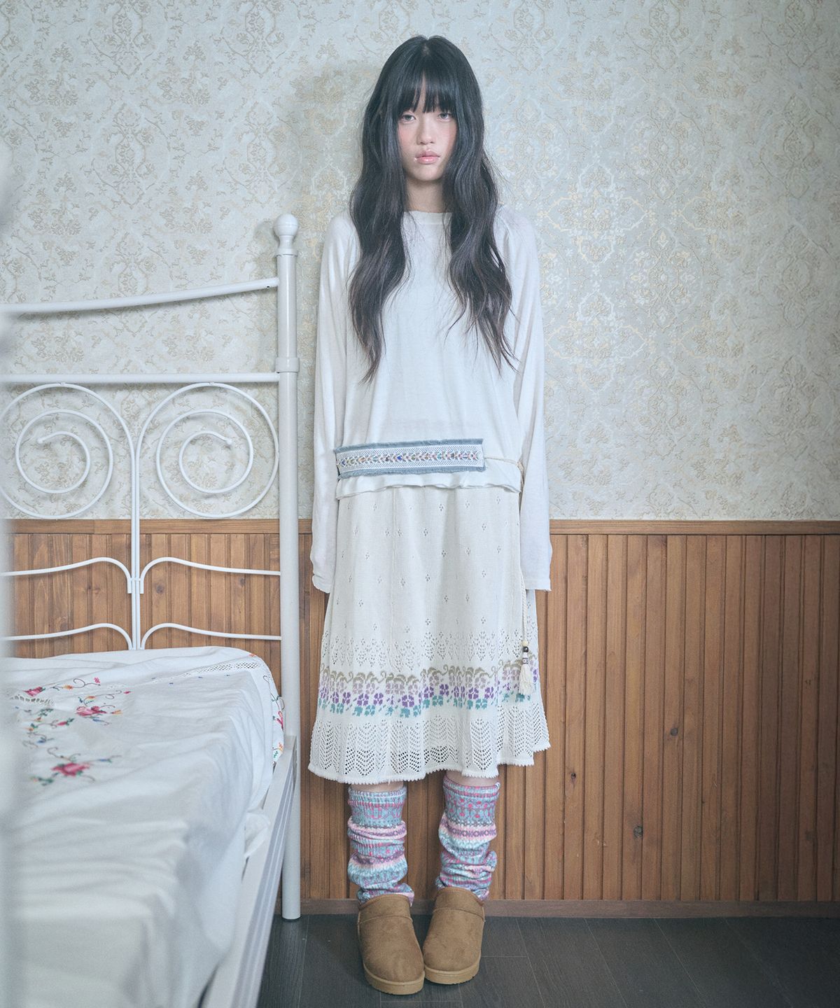 키이비(KIIBI) hippie beads denim belt blue