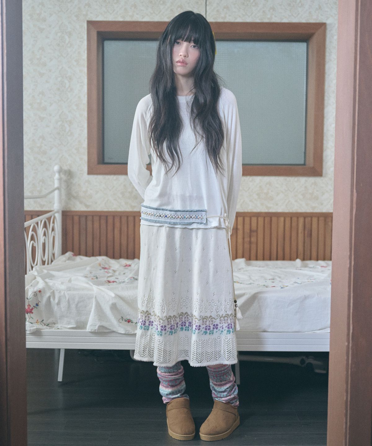 키이비(KIIBI) hippie beads denim belt blue
