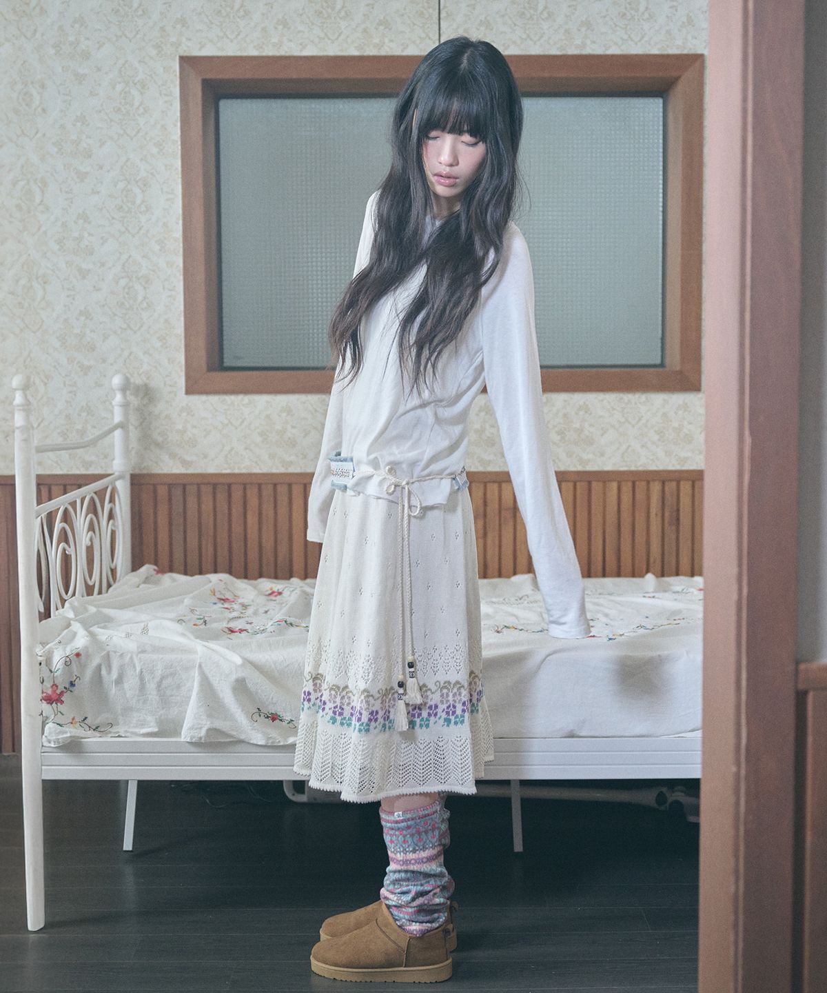 키이비(KIIBI) hippie beads denim belt blue