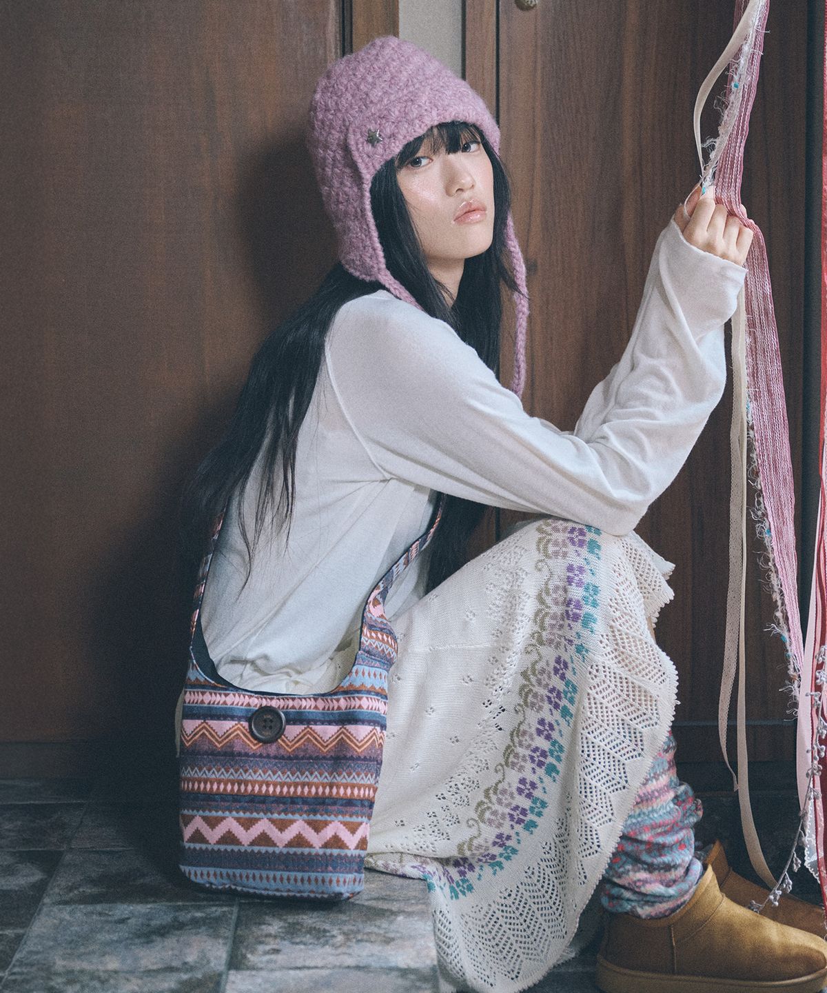 키이비(KIIBI) hippie button cross bag pink