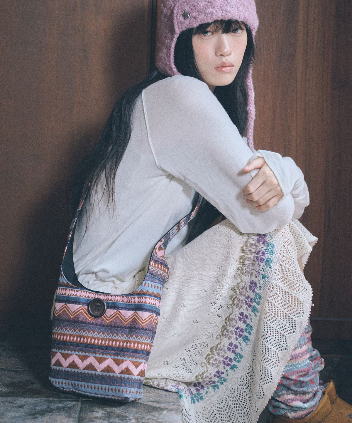 키이비(KIIBI) hippie button cross bag pink