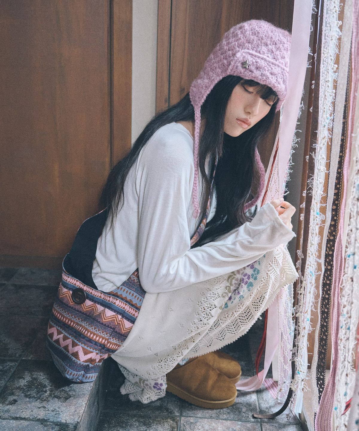 키이비(KIIBI) hippie button cross bag pink