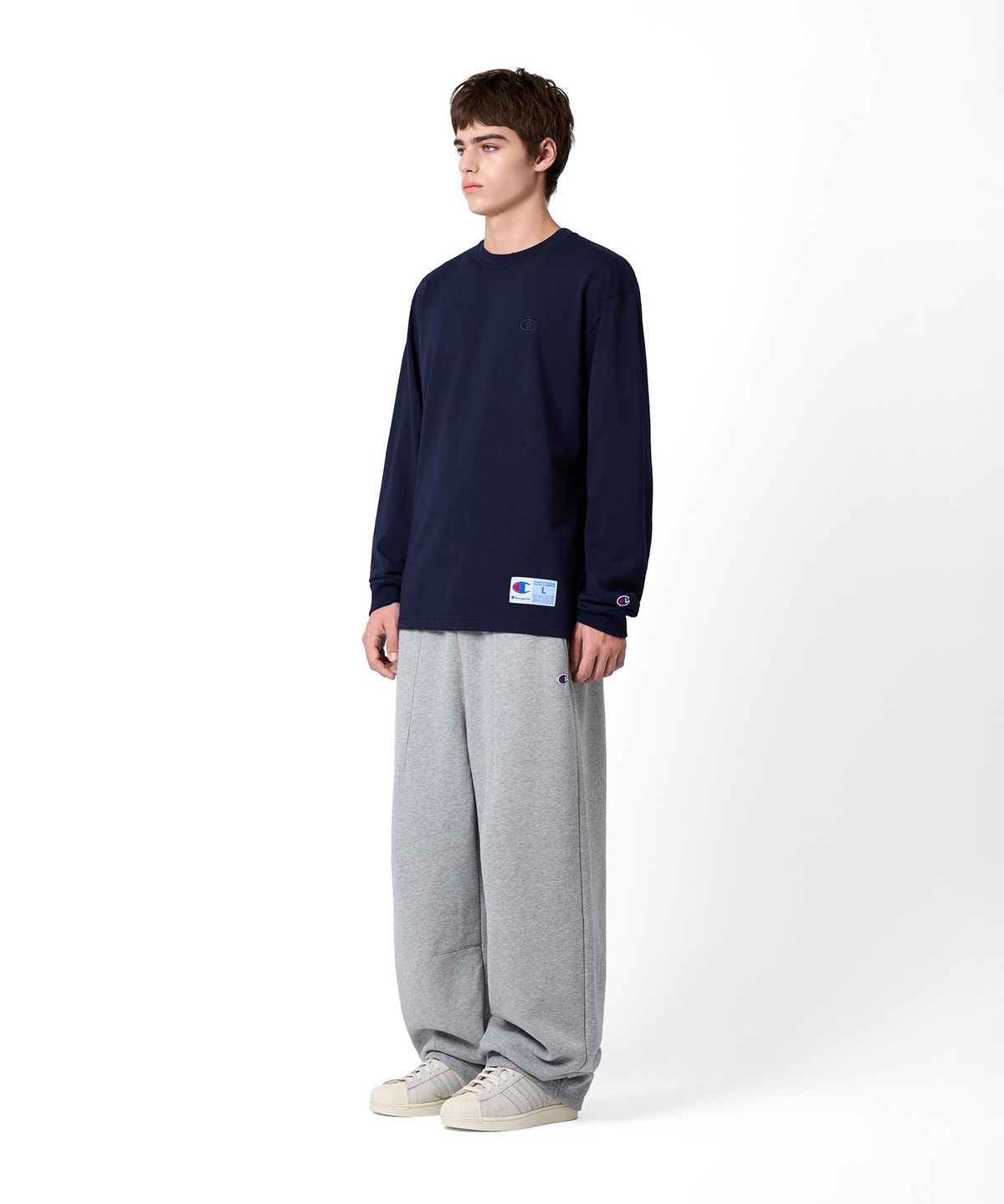 챔피온(CHAMPION) C로고 오버핏 조그택 롱슬리브 티셔츠 Navy