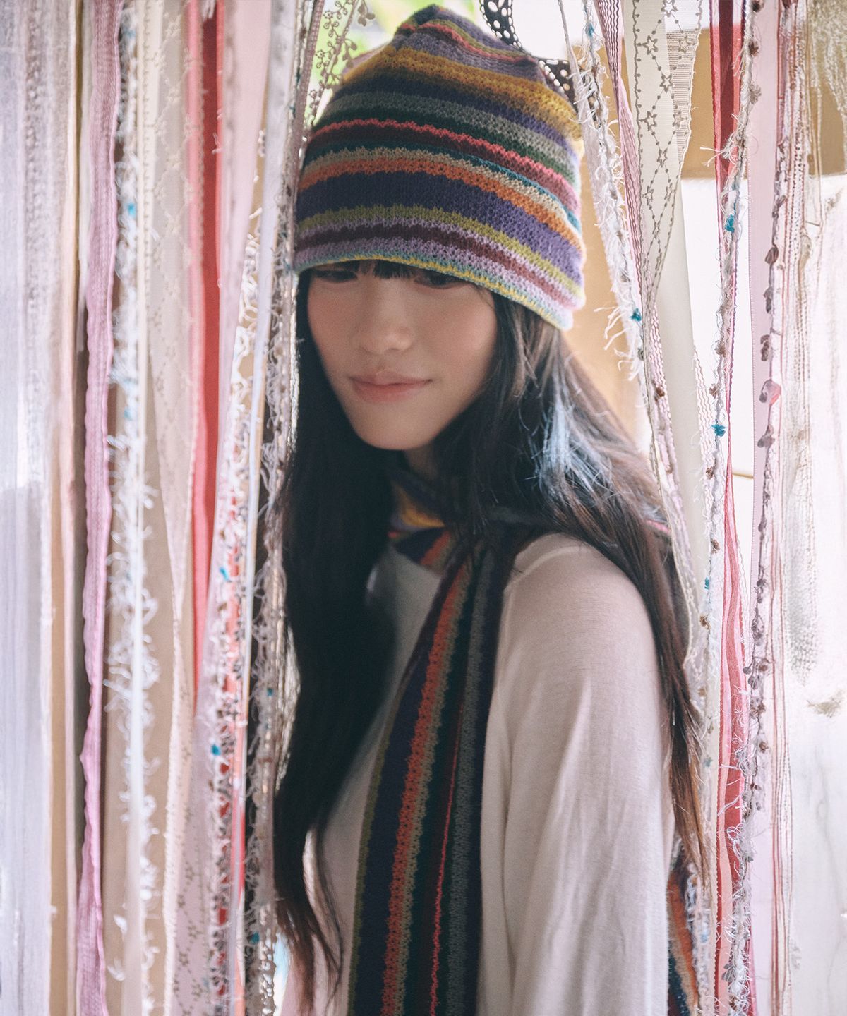 키이비(KIIBI) hippie stripe beanie purple