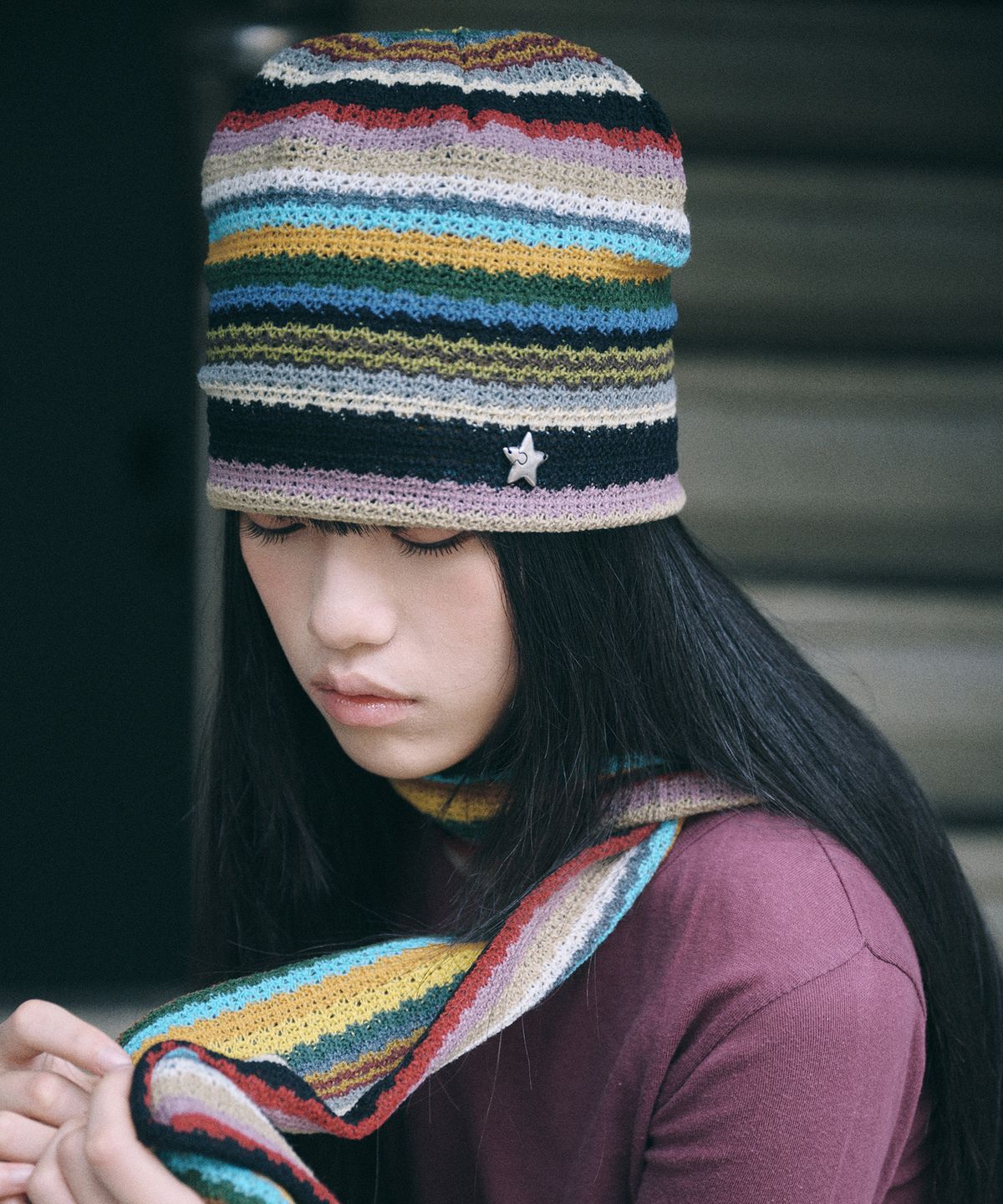 키이비(KIIBI) hippie stripe beanie beige