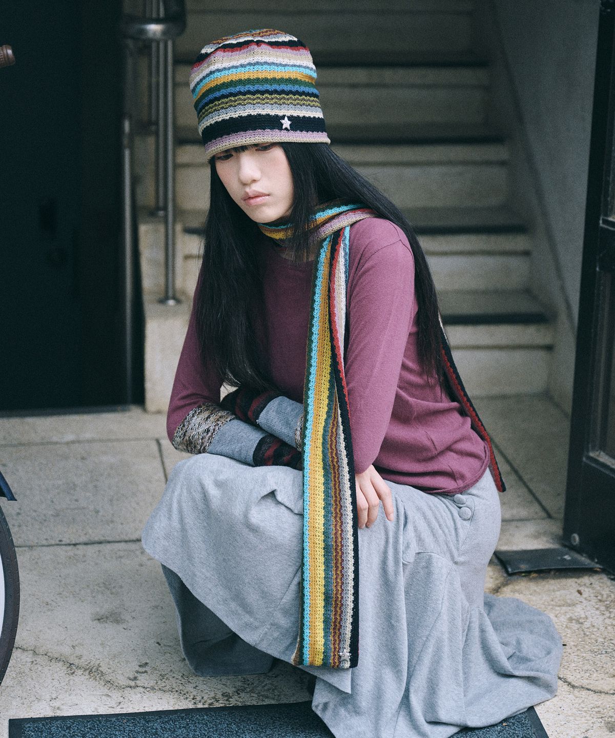 키이비(KIIBI) hippie stripe beanie beige