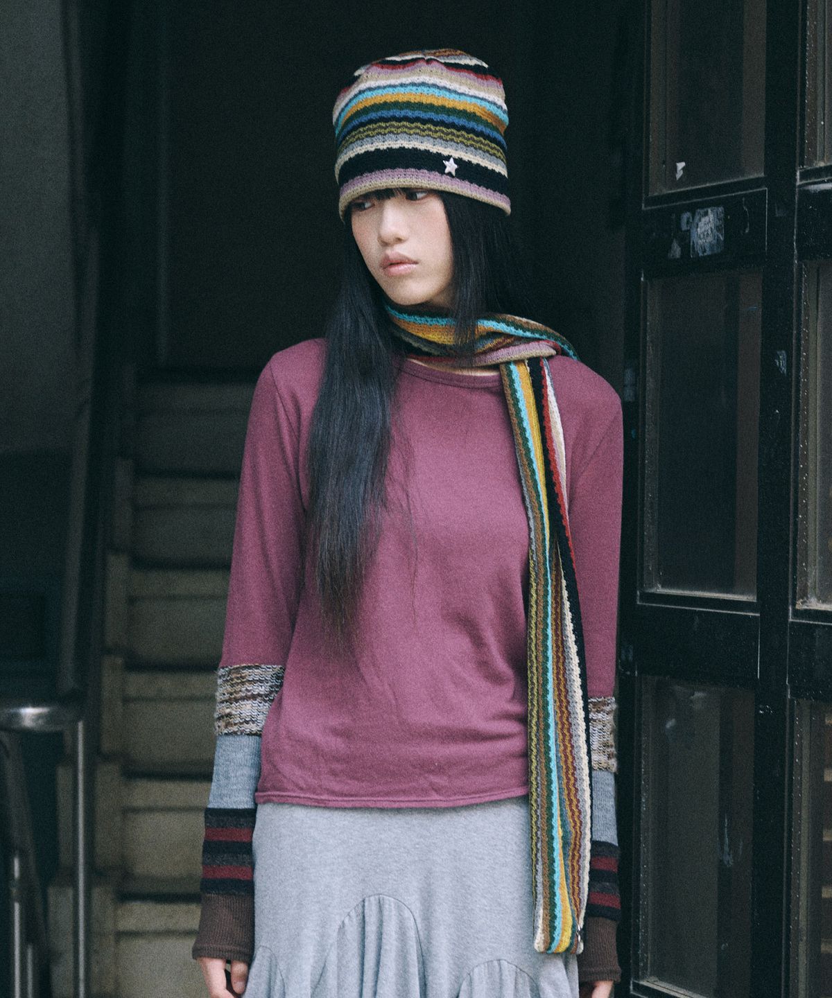 키이비(KIIBI) hippie stripe beanie beige