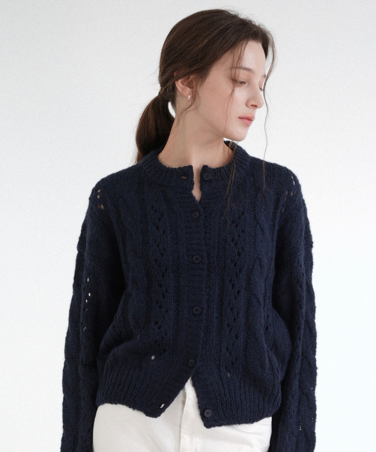 블레티(VLETI) Alpaca Cable Skashi Knit Cardigan (Navy)