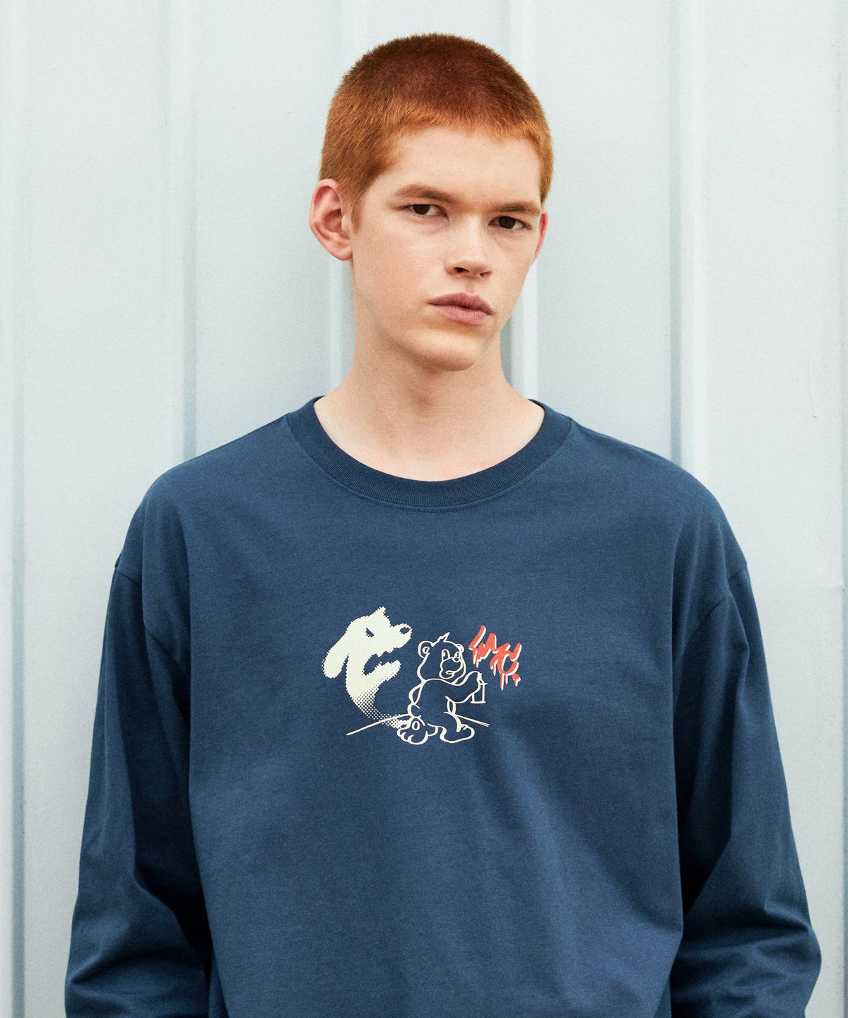 엘엠씨(LMC) SKETCH BEAR LONG SLV TEE  vintage blue