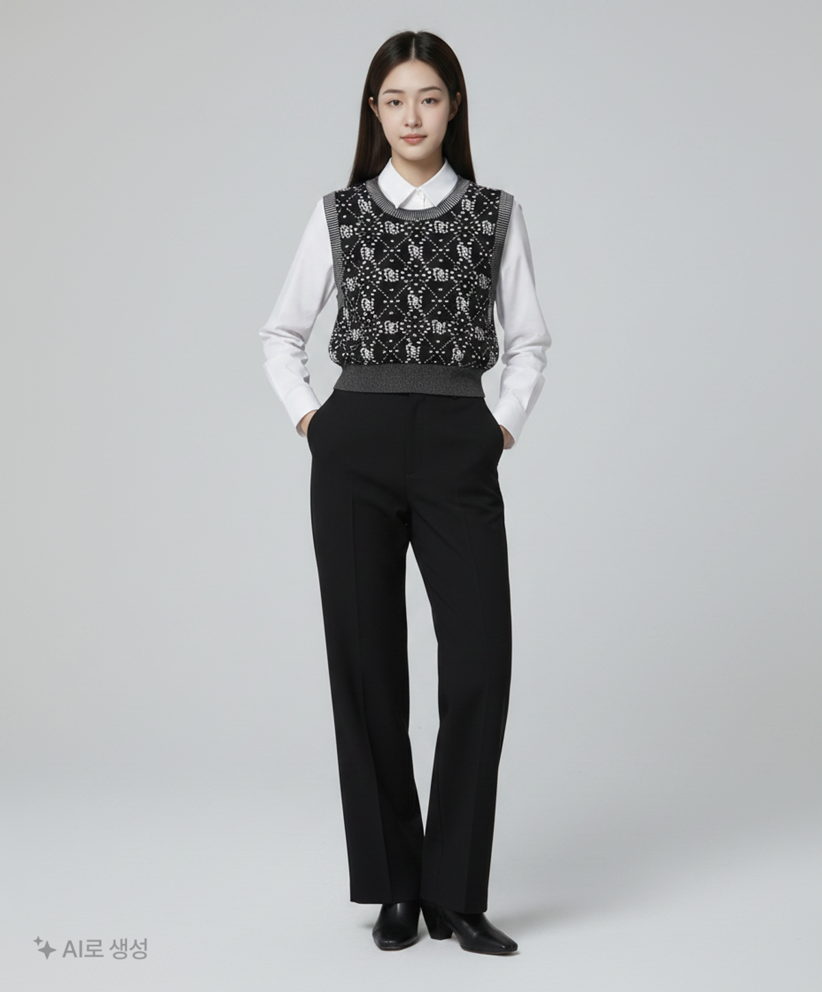 제너럴 아이디어(GENERAL IDEA) GNRL 자카드 크롭 베스트 [BLACK] / WBC1L53540 FREE