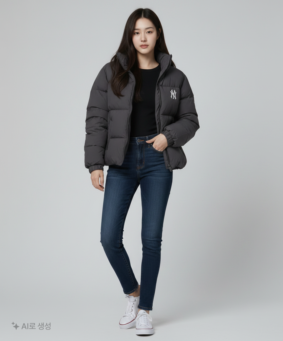 엠엘비(MLB) 메가로고 덕다운 숏패딩 NY (BLACK) S