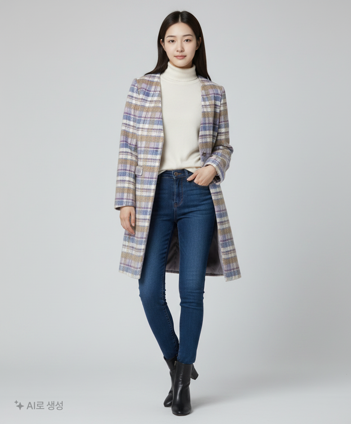 제로스트릿(ZEROSTREET) V-NECK SIDE SLIT CHECK COAT / PURPLE S